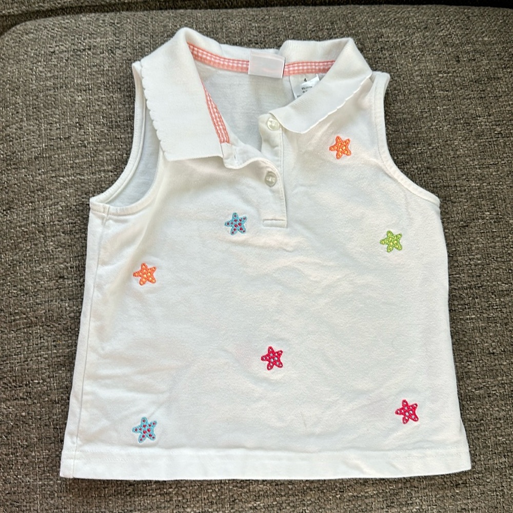 Vintage Talbots Kids Embroidered Star Sleeveless Polo Top White Size 4